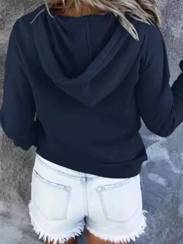 HIDDENBRAND - Wholesale Hoodie - Women's - Large Pockets Half Buttoned Hooded Sweatshirt5