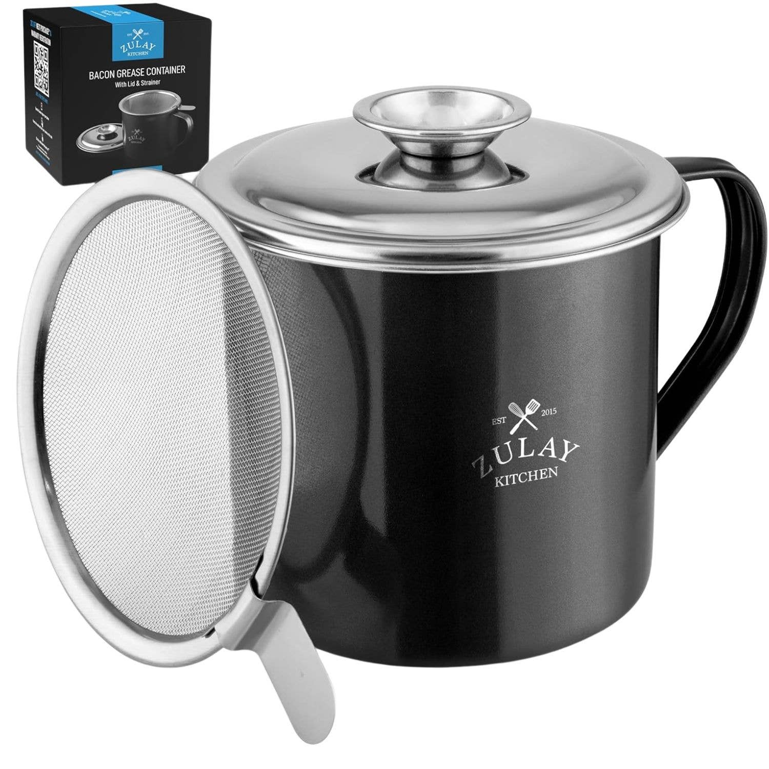 Zulay Kitchen - Wholesale Food Storage Container - Bacon Grease Container With Strainer & Lid - 1 Liter10