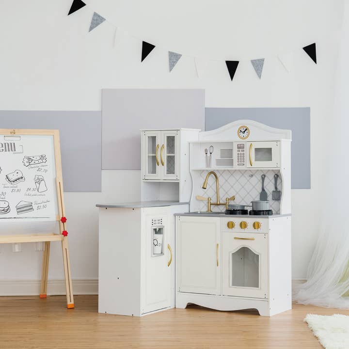 Little Chef Upper East Retro Play Kitchen - White / Gold for wholesale on Faire