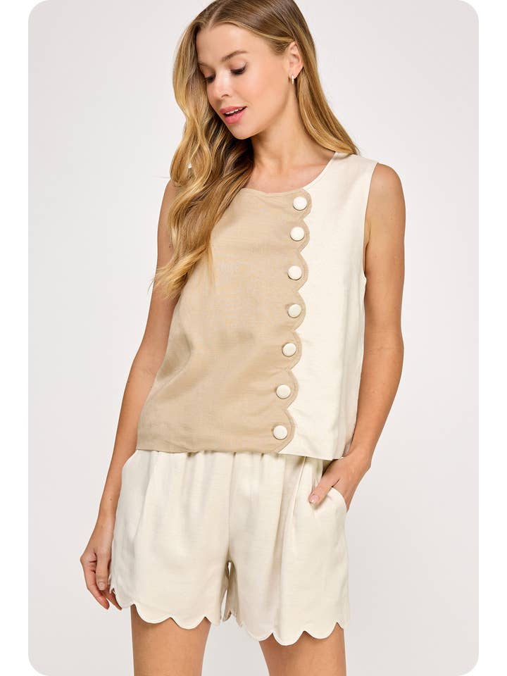 Strut & Bolt – wholesale Blouse – Women’s – Scallop Linen Sleeveless Top6