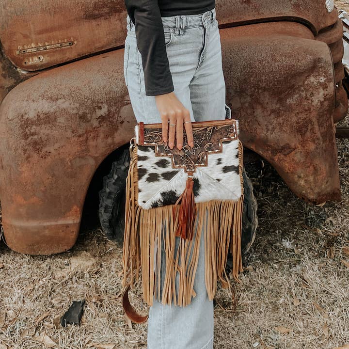 Texas Western Cowhide Bags and More - Wholesale Crossbody Bag - Women's - Fort Worth Tooled Leather Cowhide Crossbody, Shoulder Bag