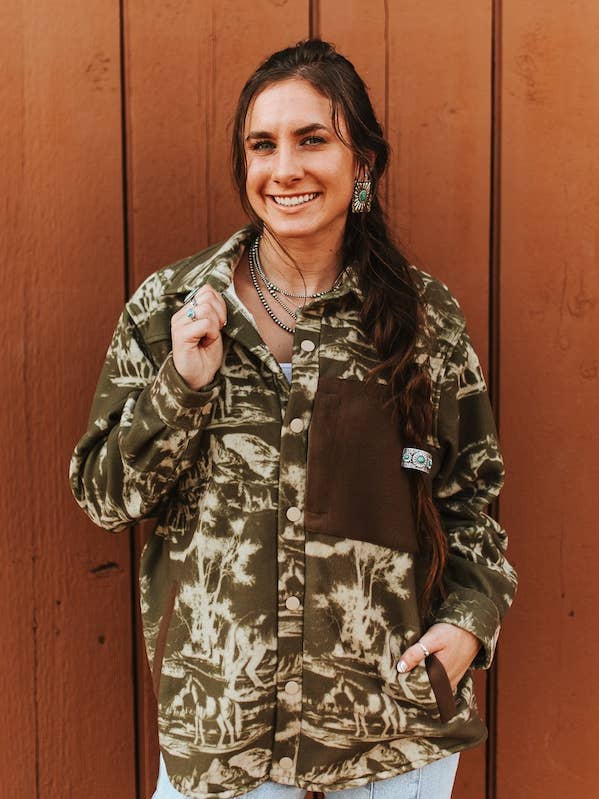 Brown Beige Western Desert Printed Front Pocket Shirt for wholesale by LUCKY & BLESSED