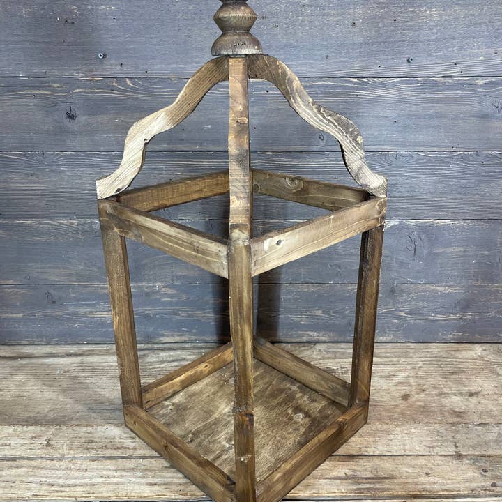 My Amigos Imports - Wholesale Lantern - Pinnacle Farmhouse Wood Lantern-Set of 2-Rustic-Brown3