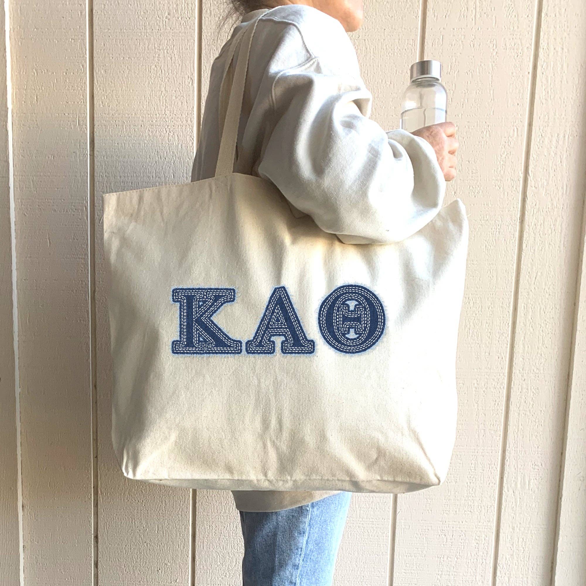 Natural Sorority Greek Letters Printed on a Canvas Tote Bag for wholesale on Faire18