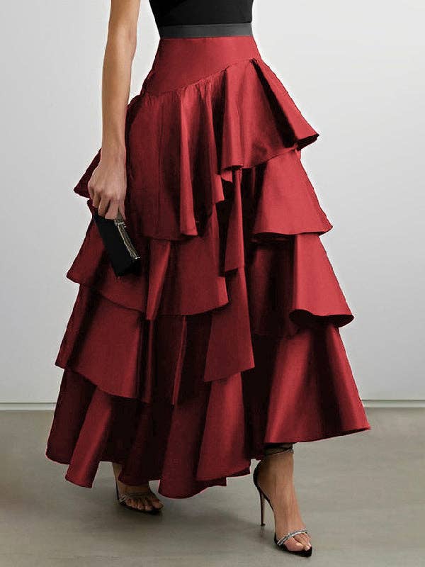 UZ Wholesale Store - Venta al por mayor Falda - Mujer - Elegante falda en forma de A con volantes y cintura alta de color liso9