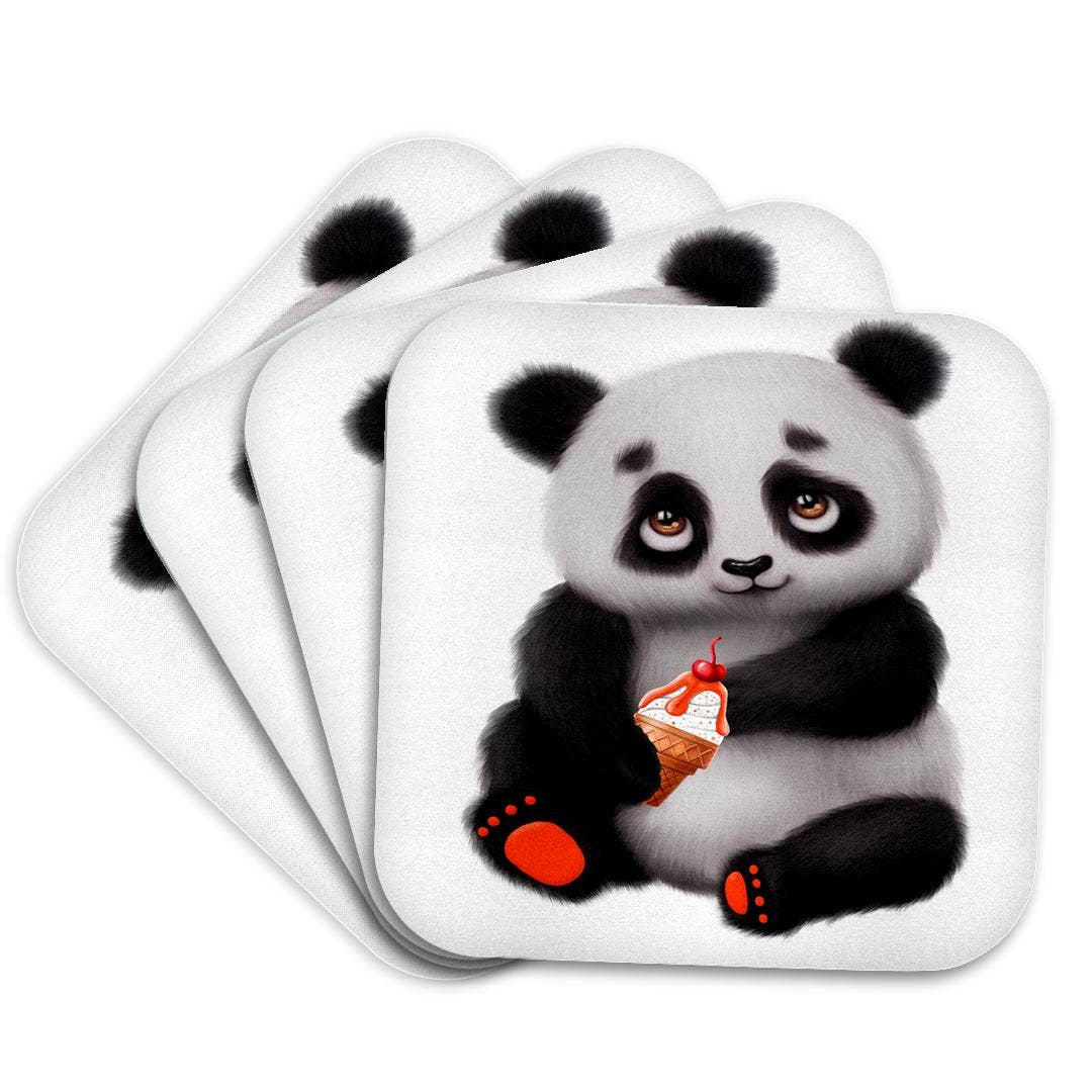 3dRose - Vente Sous-verre - 3dRose, Illustration mignonne d'un panda noir et blanc avec un cornet de glace, Dessous de verre7