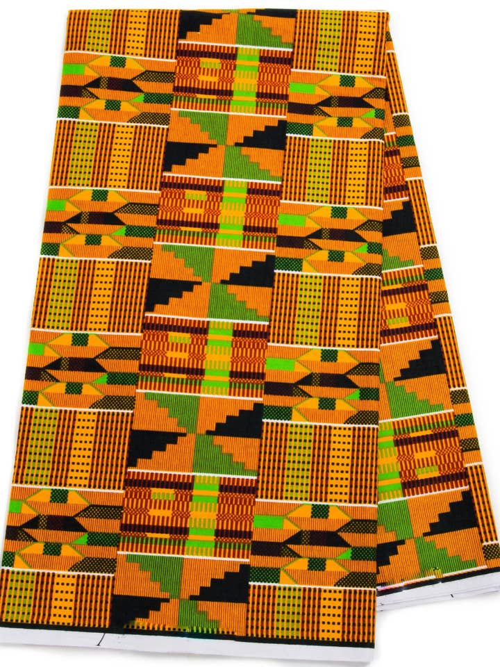 Raw Fabric/ African Kente Print/ 6 Yrd - Orange for wholesale by India Batik