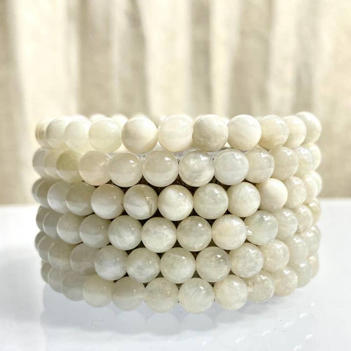 KayleeNYC - Wholesale Beaded Bracelet - Natural 6mm Moonstone Stretch Bracelets