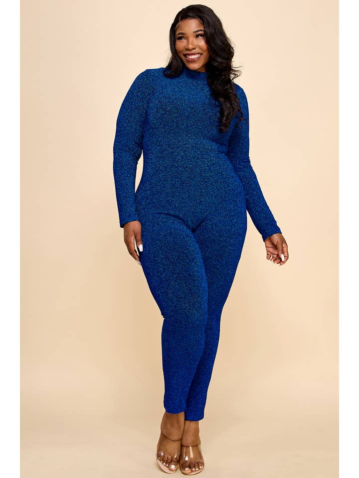 Namatt Design - Wholesale Jumpsuit - Women's - Plus Glitter Mock Neck Zipper Back Closure Catsuit3