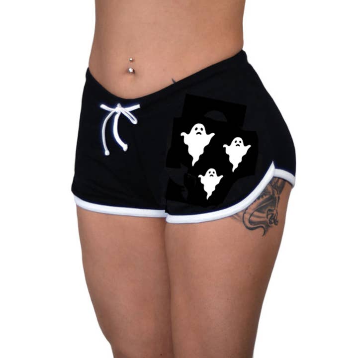 PS1369S-BLACK WHITE | Ghosts - Women's Shorts for wholesale by Pinky Star