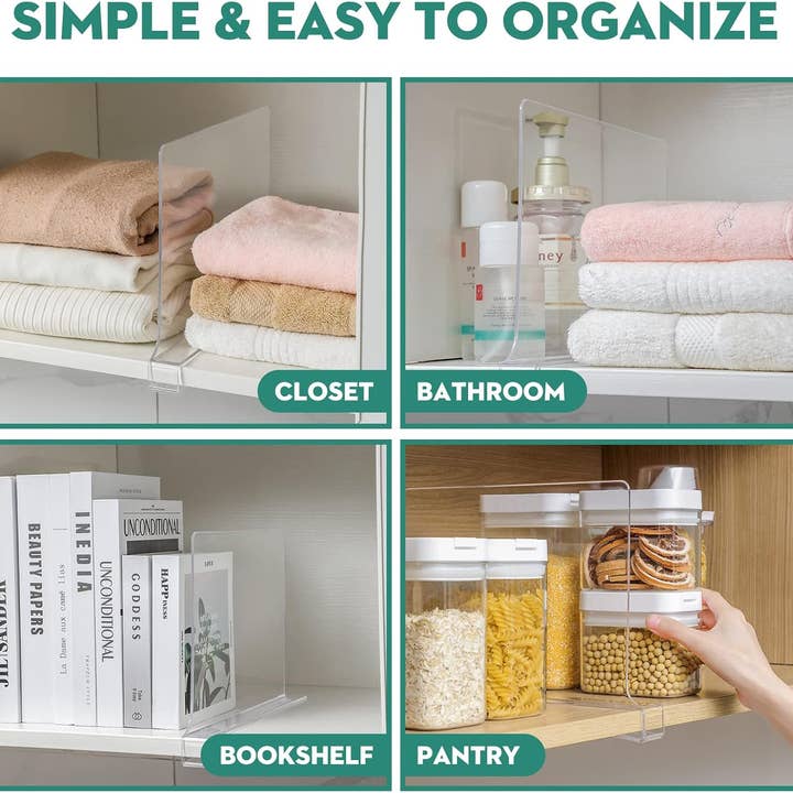 The Fine Living Company - Wholesale Kitchen Storage/Organizer - Clear Acrylic Shelf Dividers – Set of 6 for Closet & More6