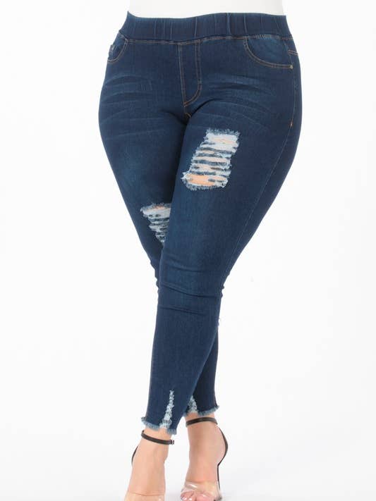 Pantalon de jegging taille haute à effet vieilli grande taille pour la vente par Bagel