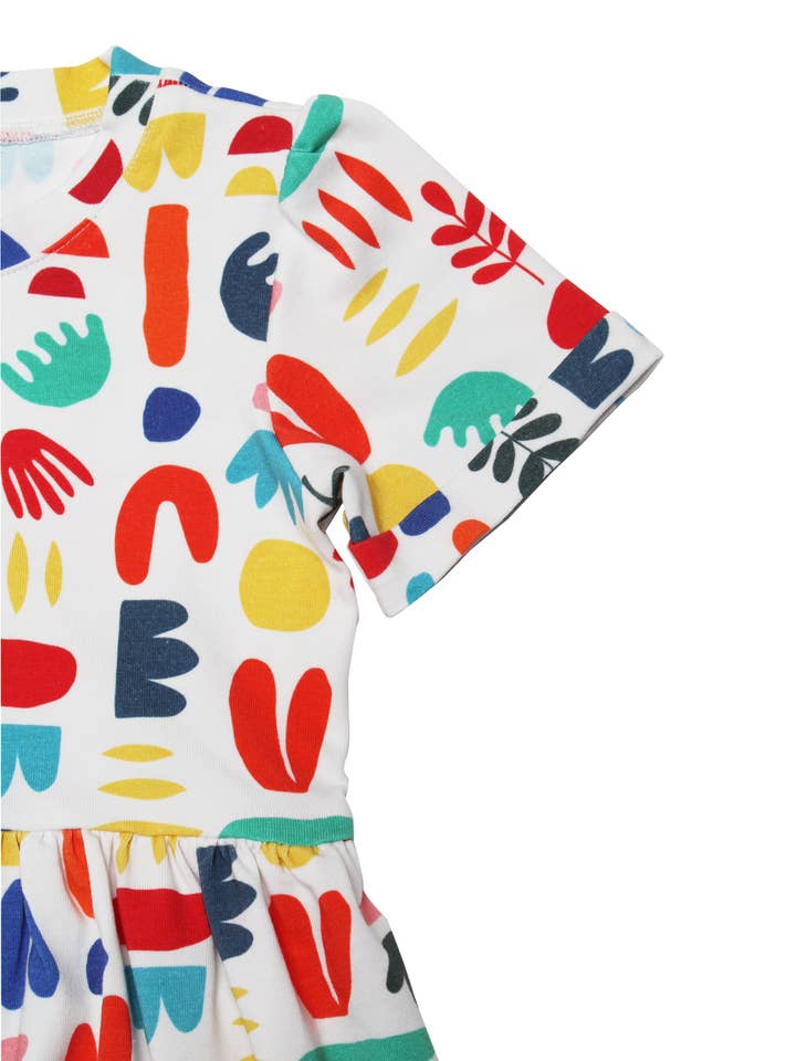 Minna - Wholesale Dress - Kids - Short Sleeve Jersey Twirl Dress - Colorful Retro Shapes9