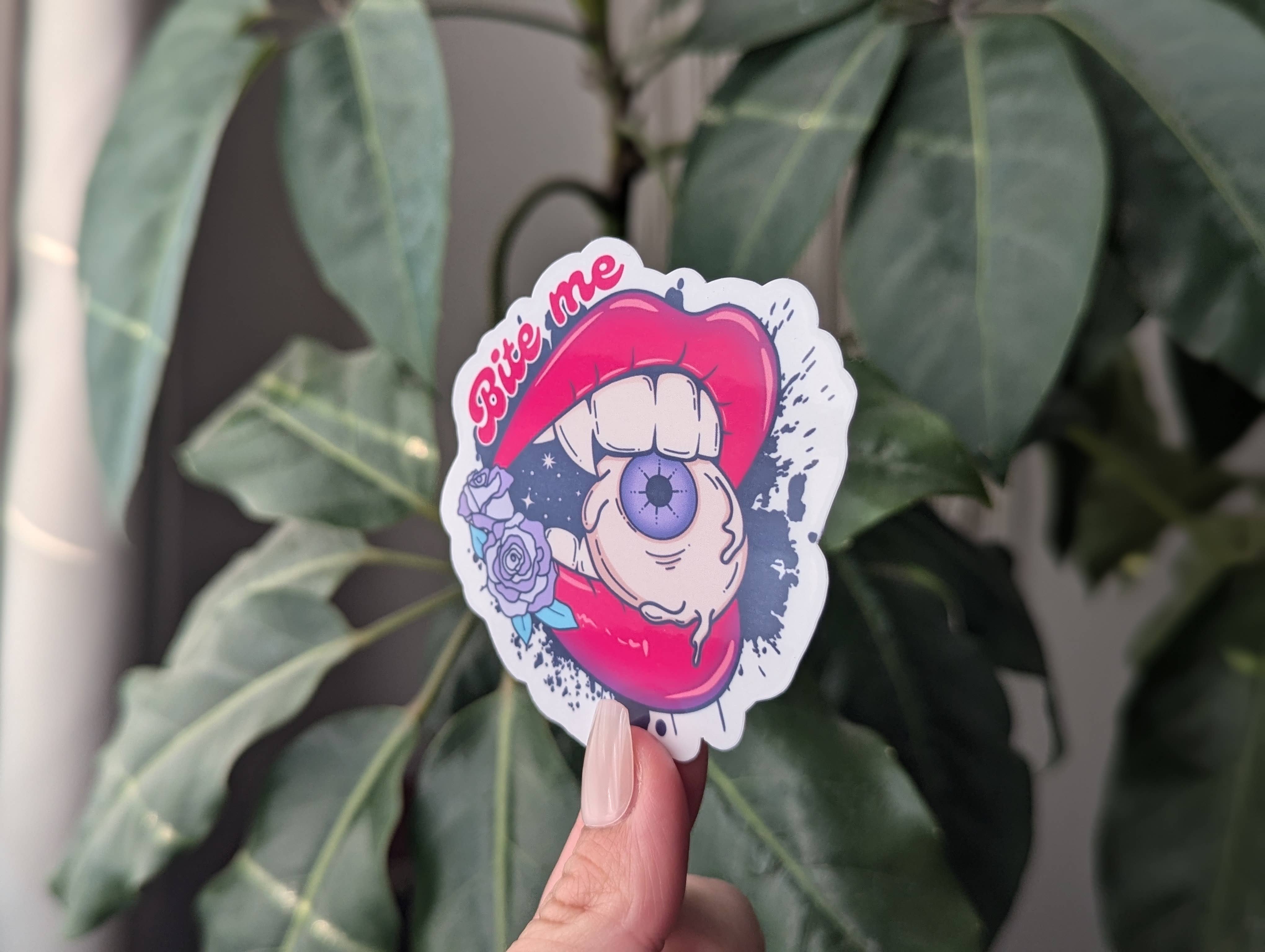 Moonlit Creations - Wholesale Phone & Laptop Stickers - Bite me vinyl sticker, Halloween spooky season merch2