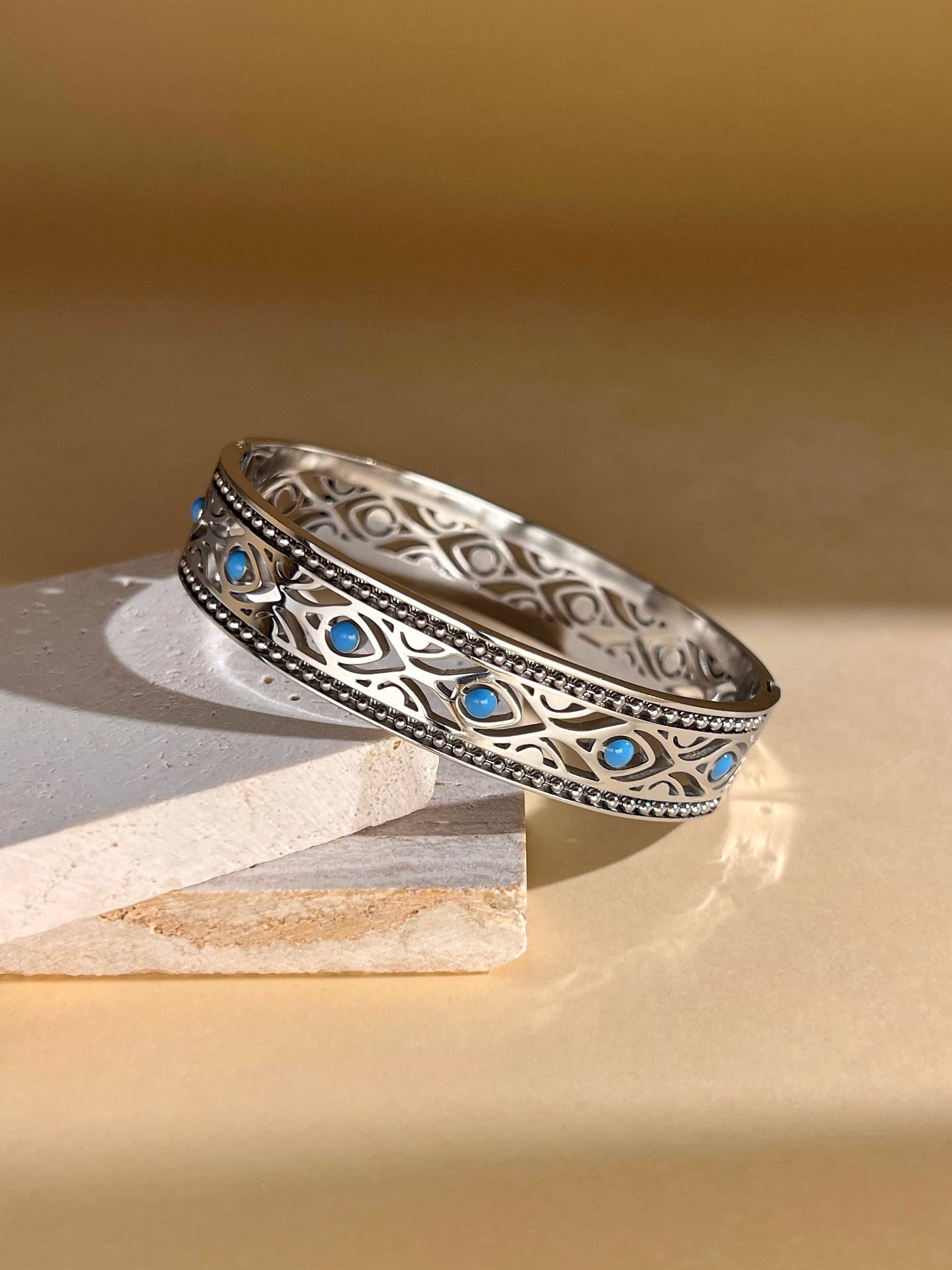 COSMOS - Wholesale Cuff Bracelet - Stainless steel cuff bracelet with turquoise stone2