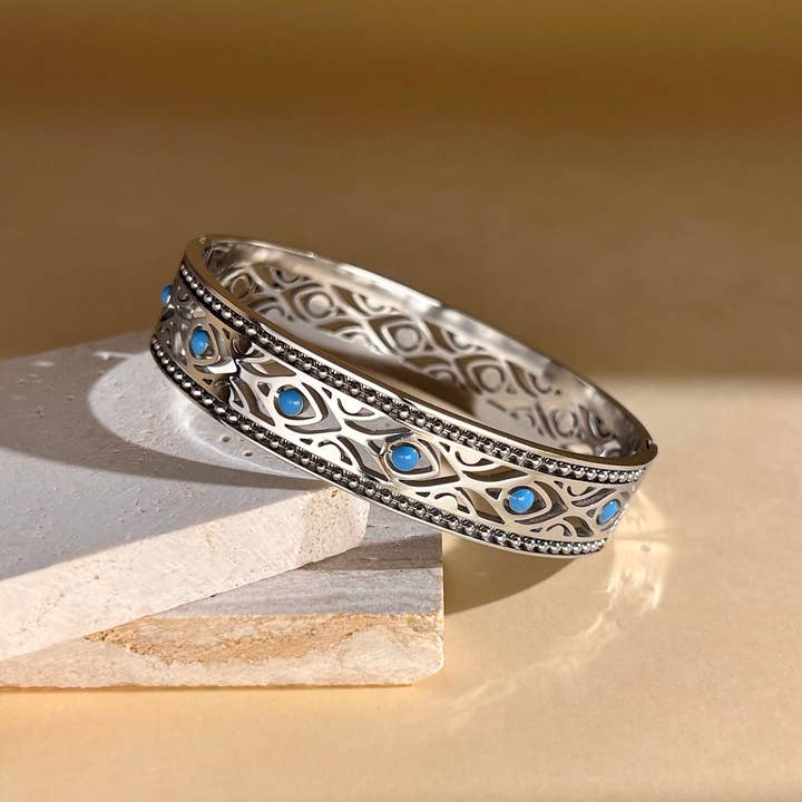 COSMOS - Vente Bracelet manchette - Bracelet en acier inoxydable manchette avec pierre turquoise2