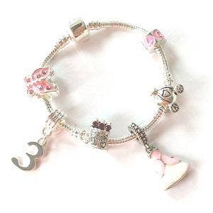 Barn ”Rosa Princess 3: e födelsedag” Silverpläterad Charm pärla Armband för wholesale av Liberty Charms