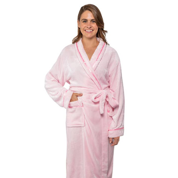 Women's Satin Trim Fleece Robe for wholesale by Pavilia