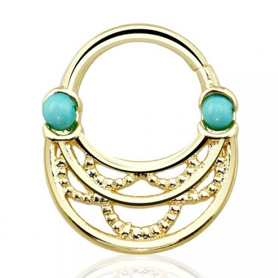 TURQUOISE BEAD GOLD PLATED BRAID DESIGNED SEPTUM RING for wholesale by CRAVE