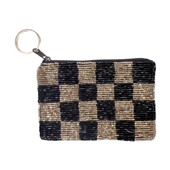 Checkered Black/Gold Keychain Pouch for wholesale by Treasure Jewels Inc.