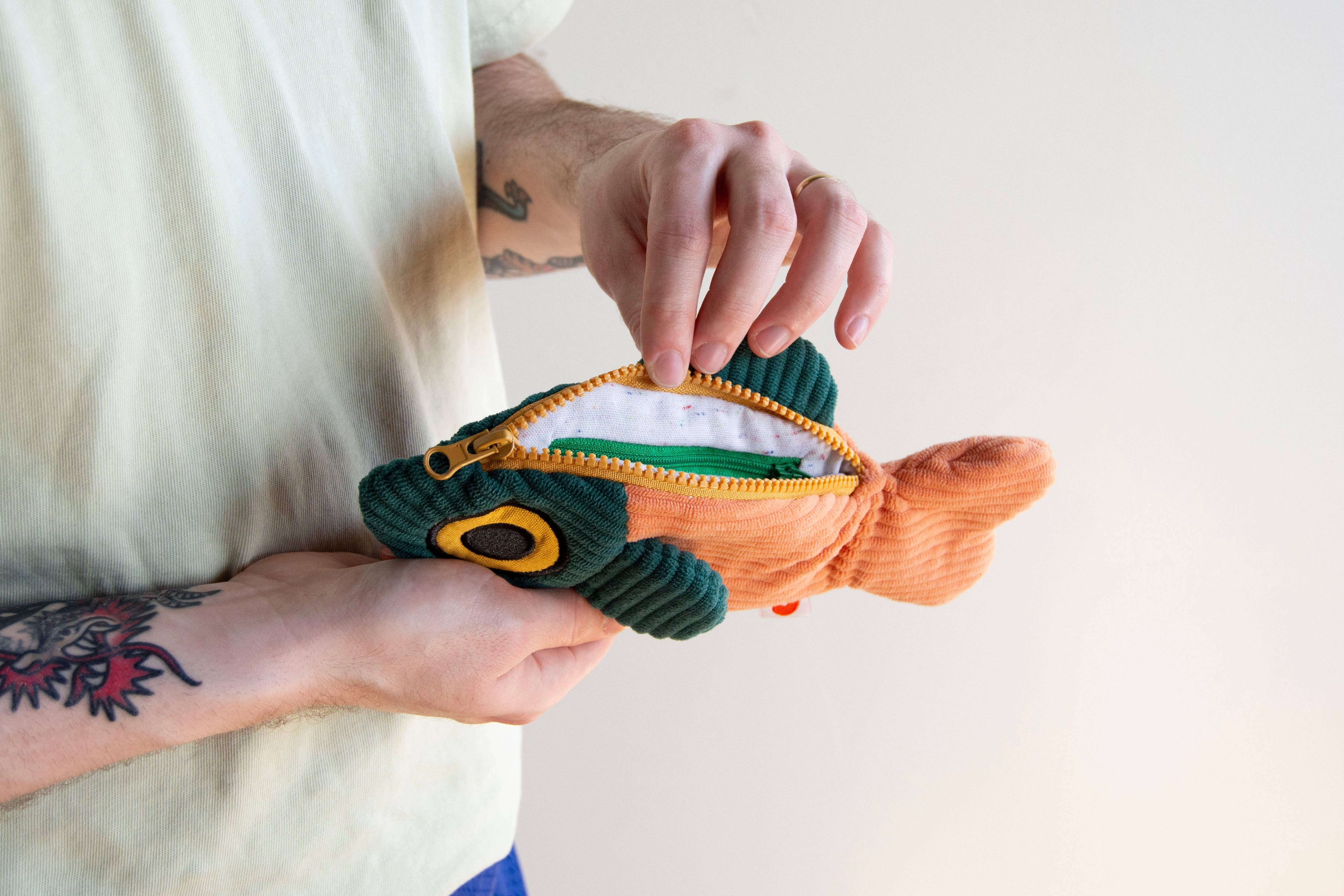 Curlworks - Wholesale Pencil Case/Pouch - The Fish Pouch - Coral / Dark Green1