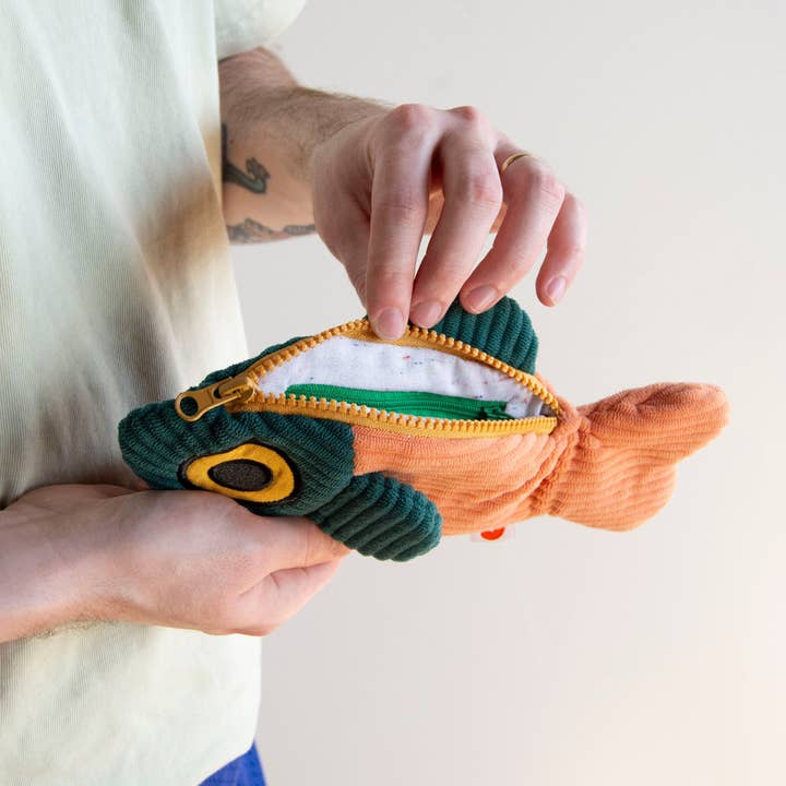 Curlworks - Wholesale Pencil Case/Pouch - The Fish Pouch - Coral / Dark Green1
