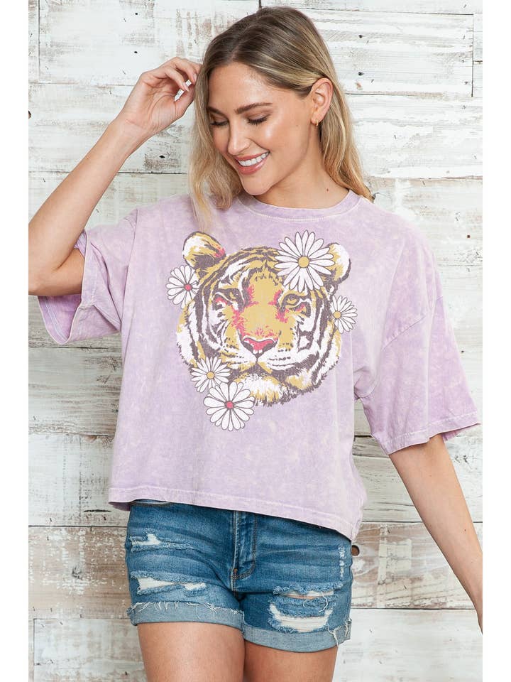 TIGER- TOP CORTO IN LAVAGGIO MINERALE per la vendita all'ingrosso da parte di BouTeeQue Closet