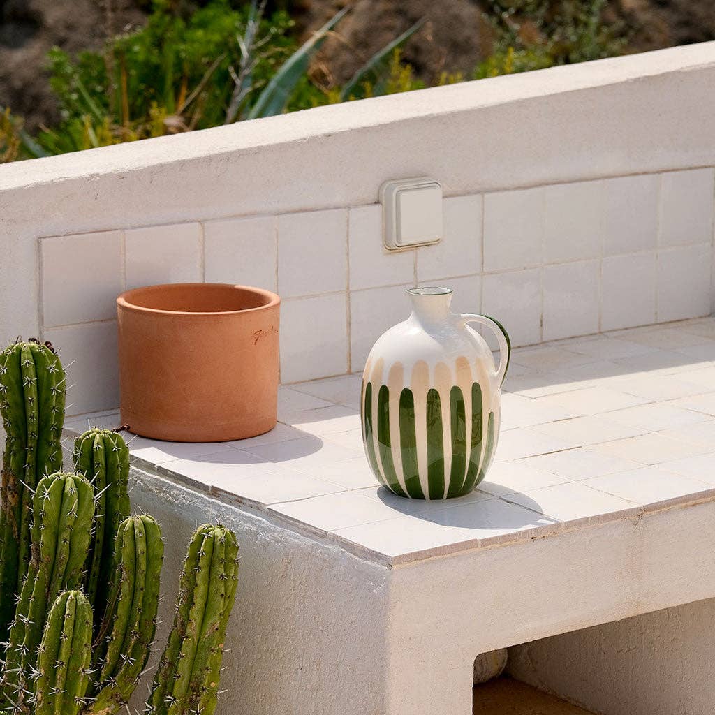 Oustao – Jarro por atacado – Jarro de cerâmica - Riscas verde/bege1