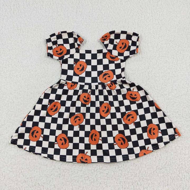 Baby Girls Halloween Plaid Checkered Pumpkin Dresses for wholesale by Aier Wholesale