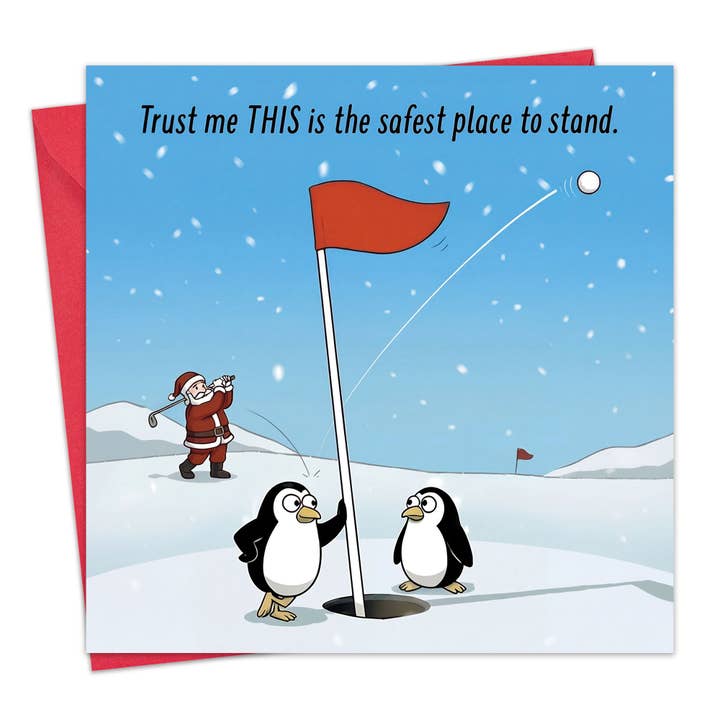Funny Christmas Card - Golf Penguins for wholesale by Twizler Ltd