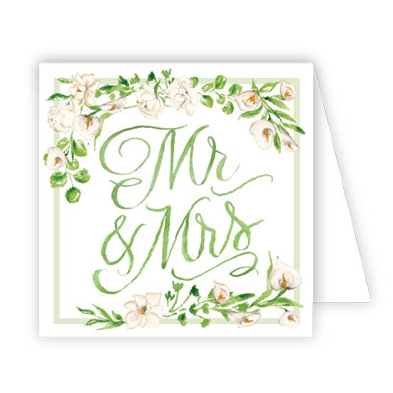 Handpainted Mr. & Mrs Floral Border Enclosure Card for wholesale by RosanneBeck Collections