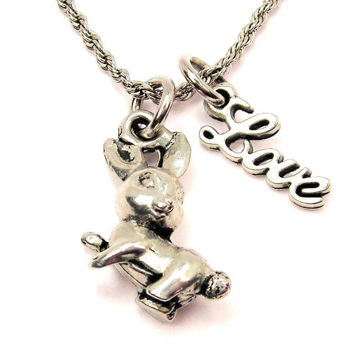 Bunny 20" Rope Necklace With Love Accent Rabbits Easter for wholesale by Chubby Chico Charms