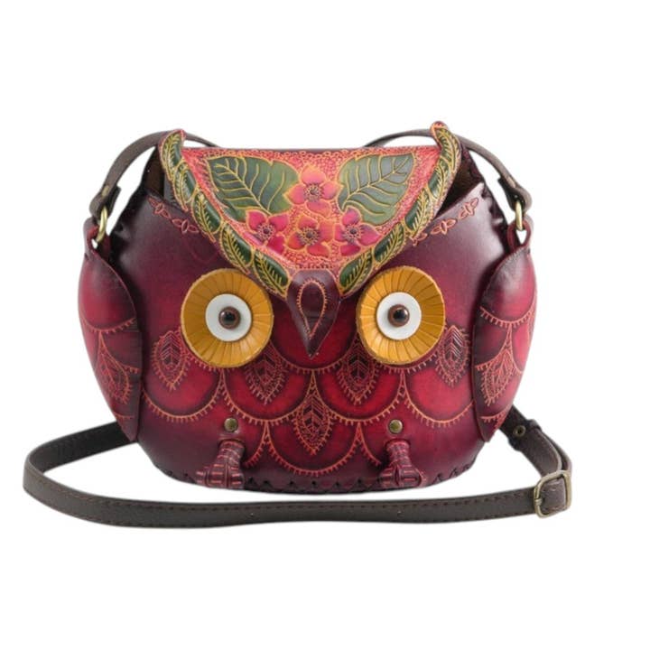 Handmade Leather Owl Handbag Crossbody - H842 for wholesale by Sunflower Handmade leather inc