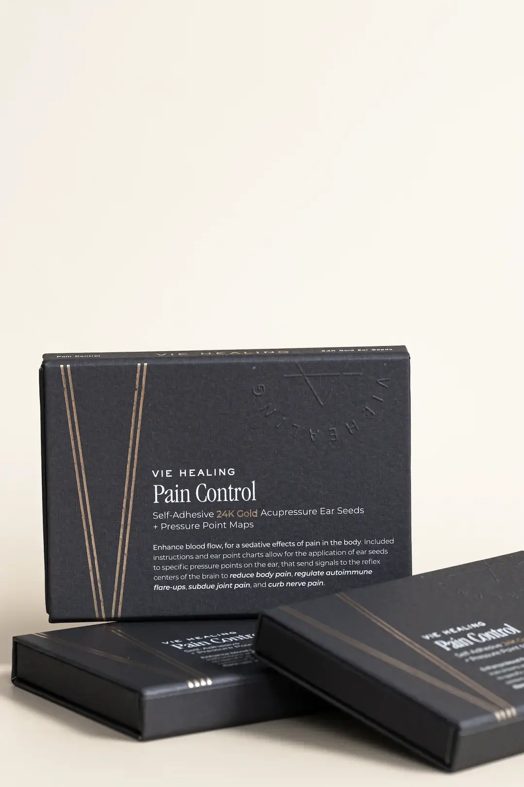 VIE HEALING – Material de acupuntura por atacado – Kit Controle da Dor com Sementes Auriculares de Ouro 24K5
