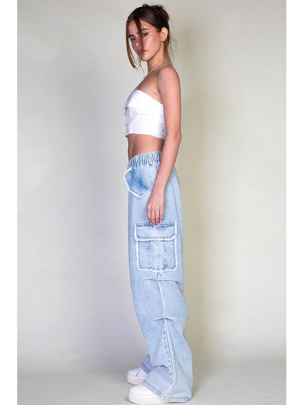 Light Wash Denim Cargo Pants With Pockets for wholesale on Faire3
