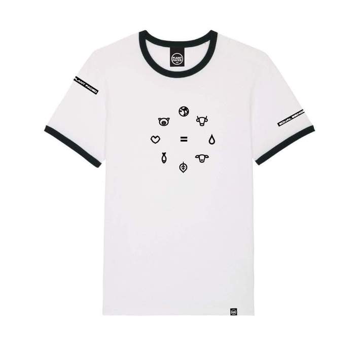 Equal Beings Ringer Tee - White and Black for wholesale by Plant Faced Clothing