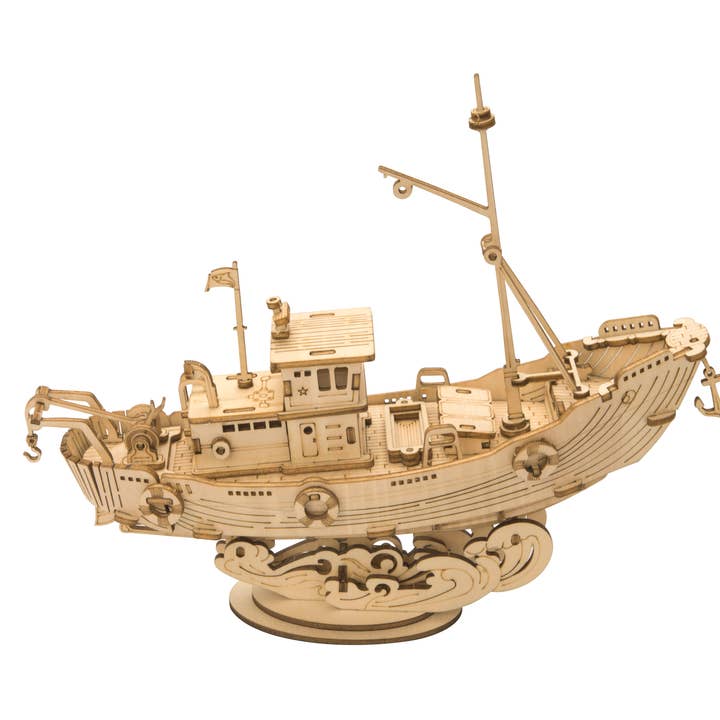 Hands Craft - Wholesale Puzzle - Kids - 3D Laser Cut Wooden Puzzle: Fishing Ship