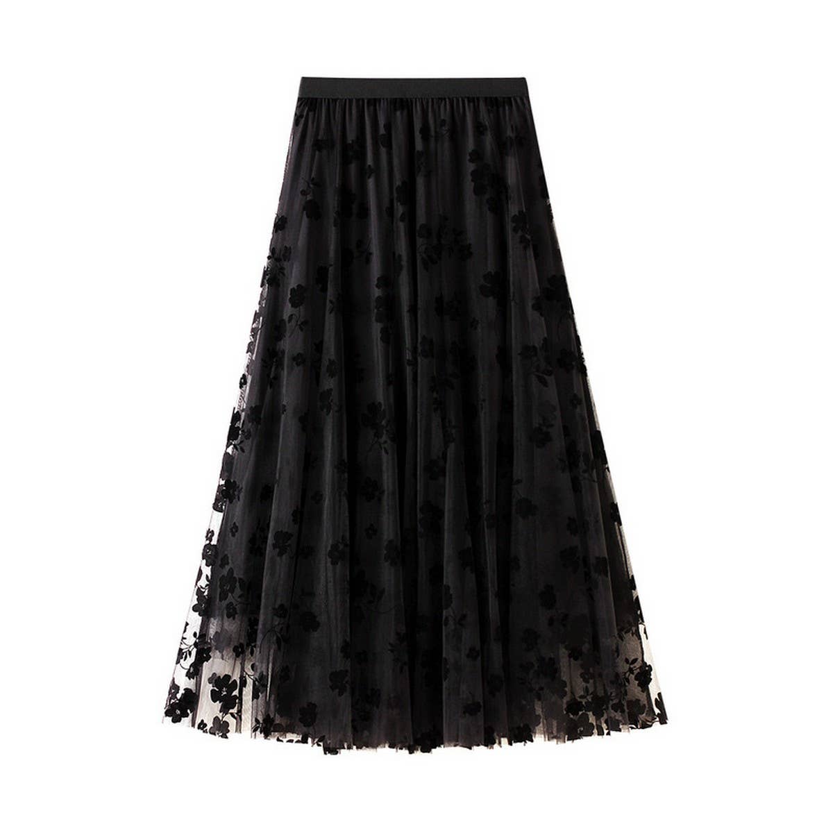 ACCITY - Wholesale Skirt - Women's - Flocked Tulle Pleated Slim Fit Midi Skirt_CWBMS03821