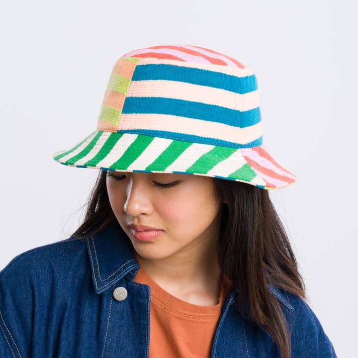 Peach Cobalt Super Stripe Bucket Hat for wholesale on Faire9