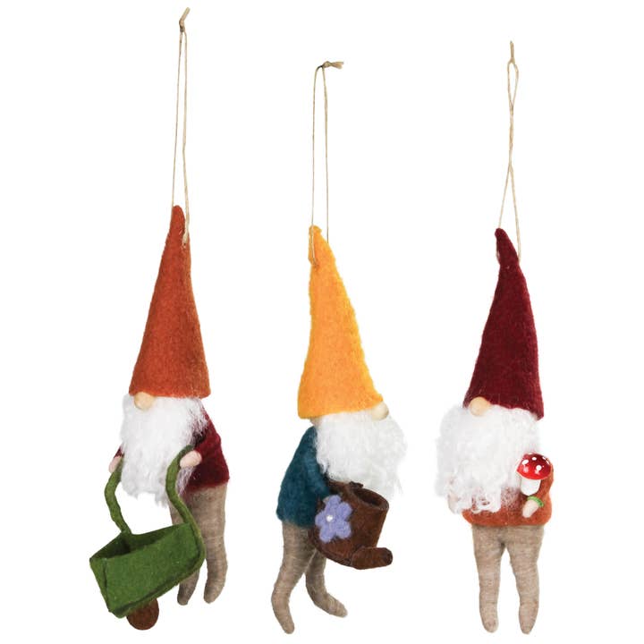 HomArt - Wholesale Ornament - Garden Gnome Ornaments, Felt - Set of 3