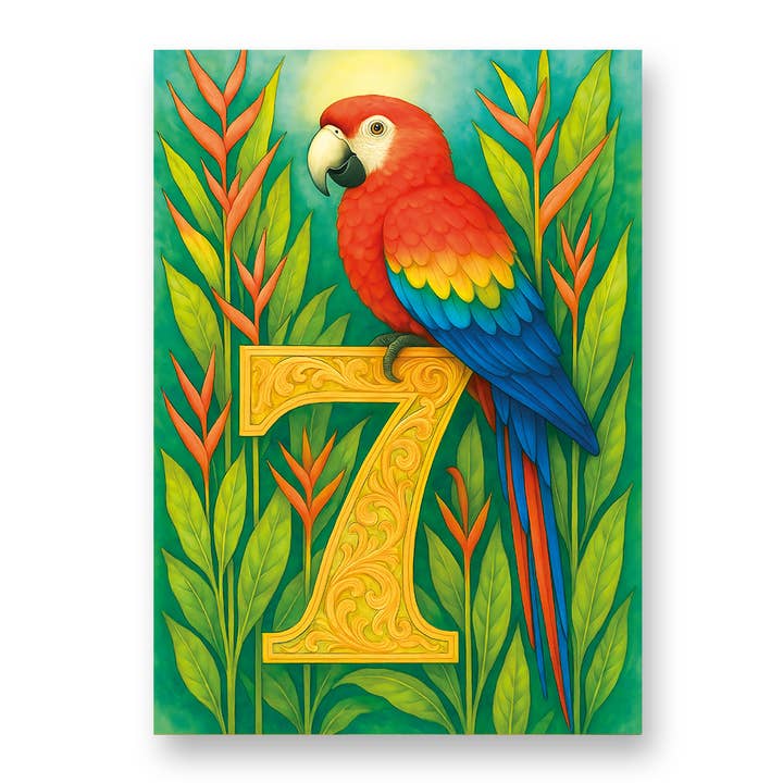 7th Birthday 'Peeky Parrot' Greeting Card with Envelope for wholesale by Creative Carousel Publishing