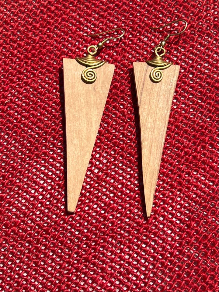 Rosemiti Hand-Carved Rosewood Earrings - Brass Accented Statement Jewelry from East Africa for wholesale by Her Best Foot Forward
