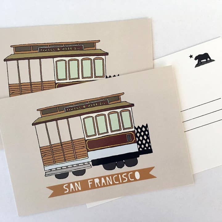 San Francisco Trolley Carte Postale - Téléphérique Californie pour la vente par Made by Nilina