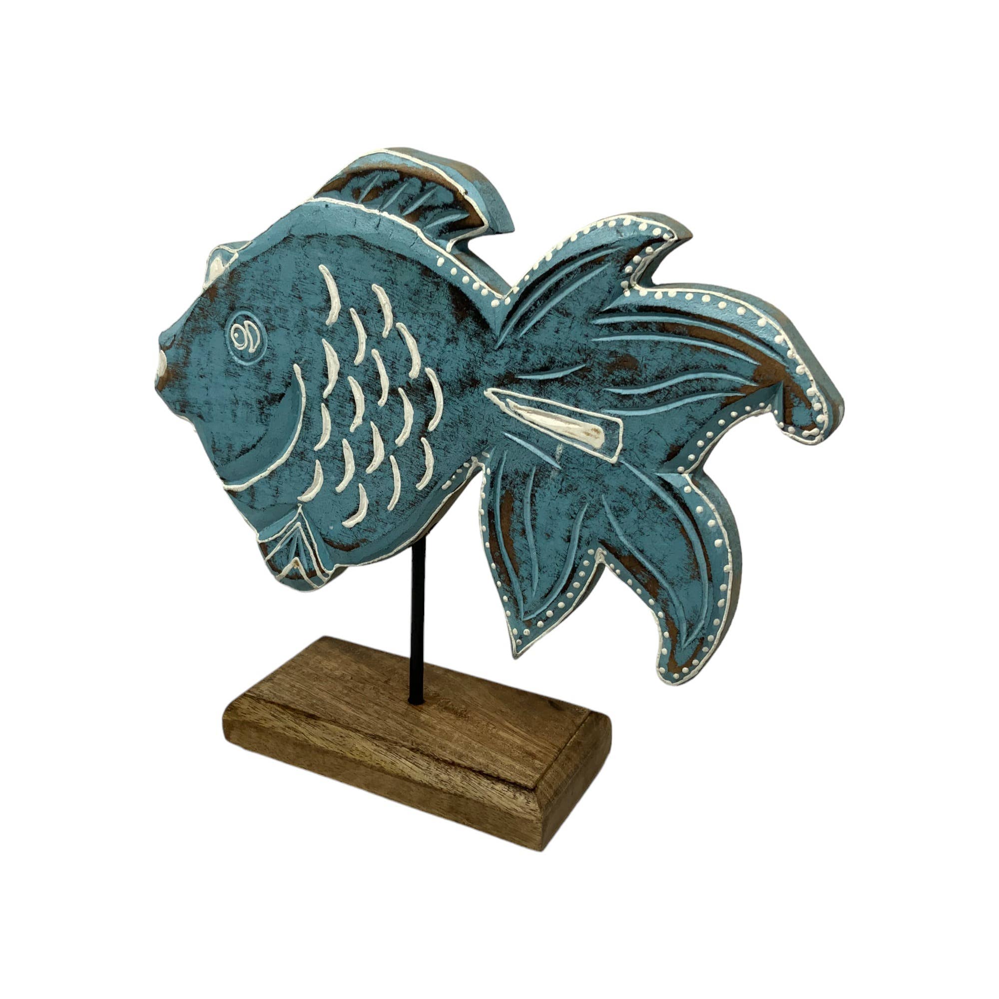 Wilco Home - Vente Décorations de table - Poisson rouge Gomez en bois sculpté sur tige en métal avec base6