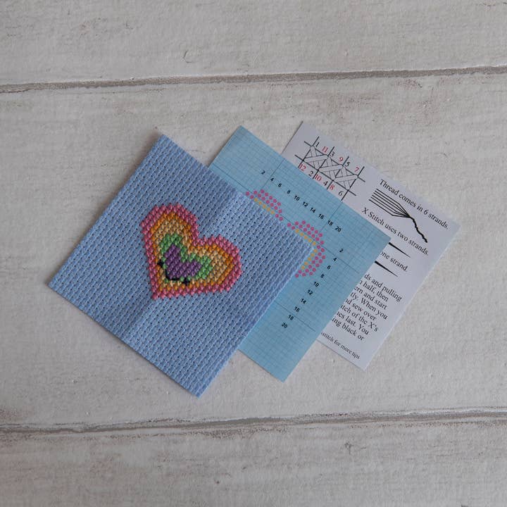 Marvling Bros Ltd - Wholesale Embroidery/Cross Stitch Supplies - Kawaii Rainbow Heart Mini Cross Stitch Kit In A Matchbox