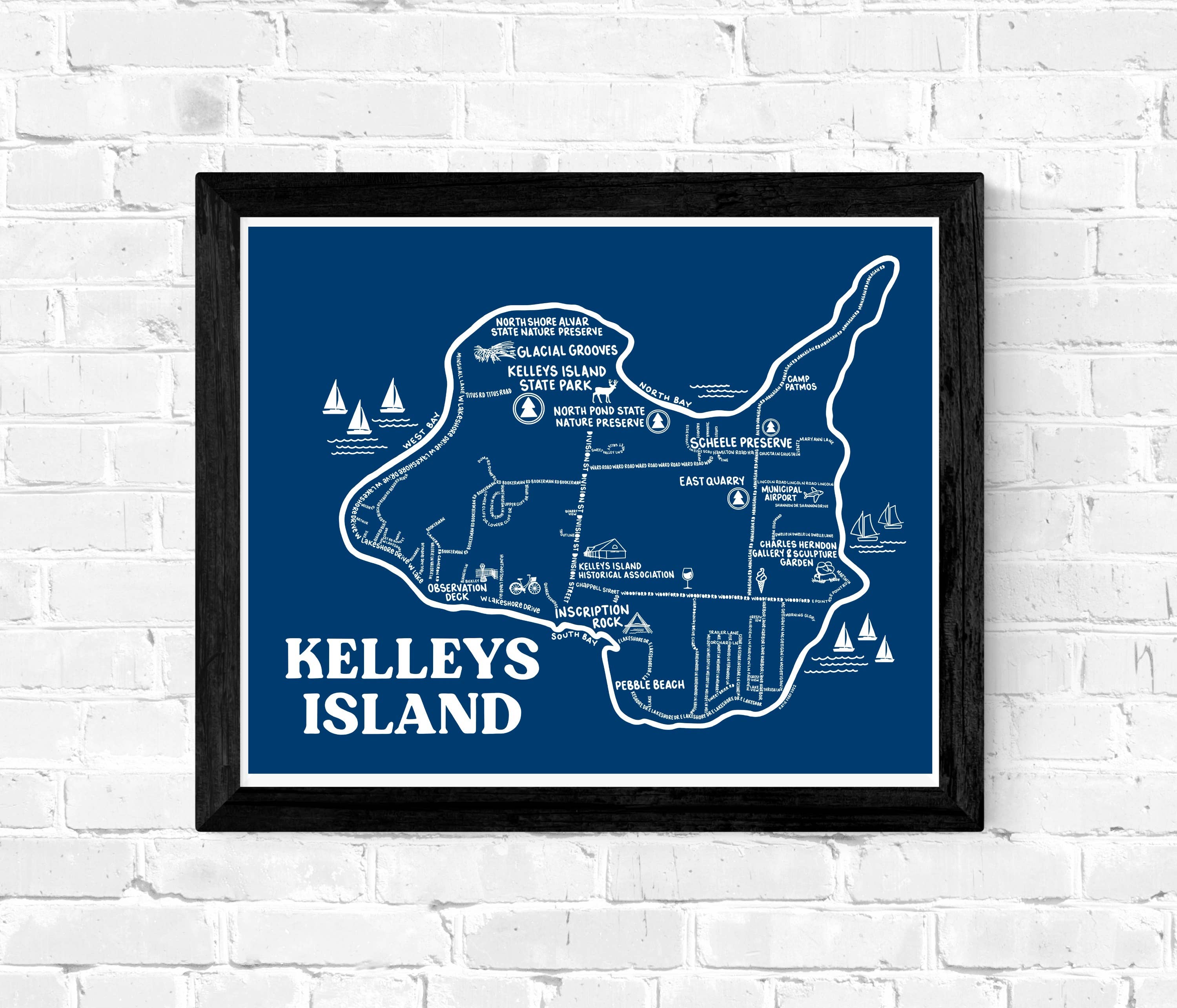 Whereabouts Shop - Wholesale Art Print - Kelleys Island Blue Art Print Map3