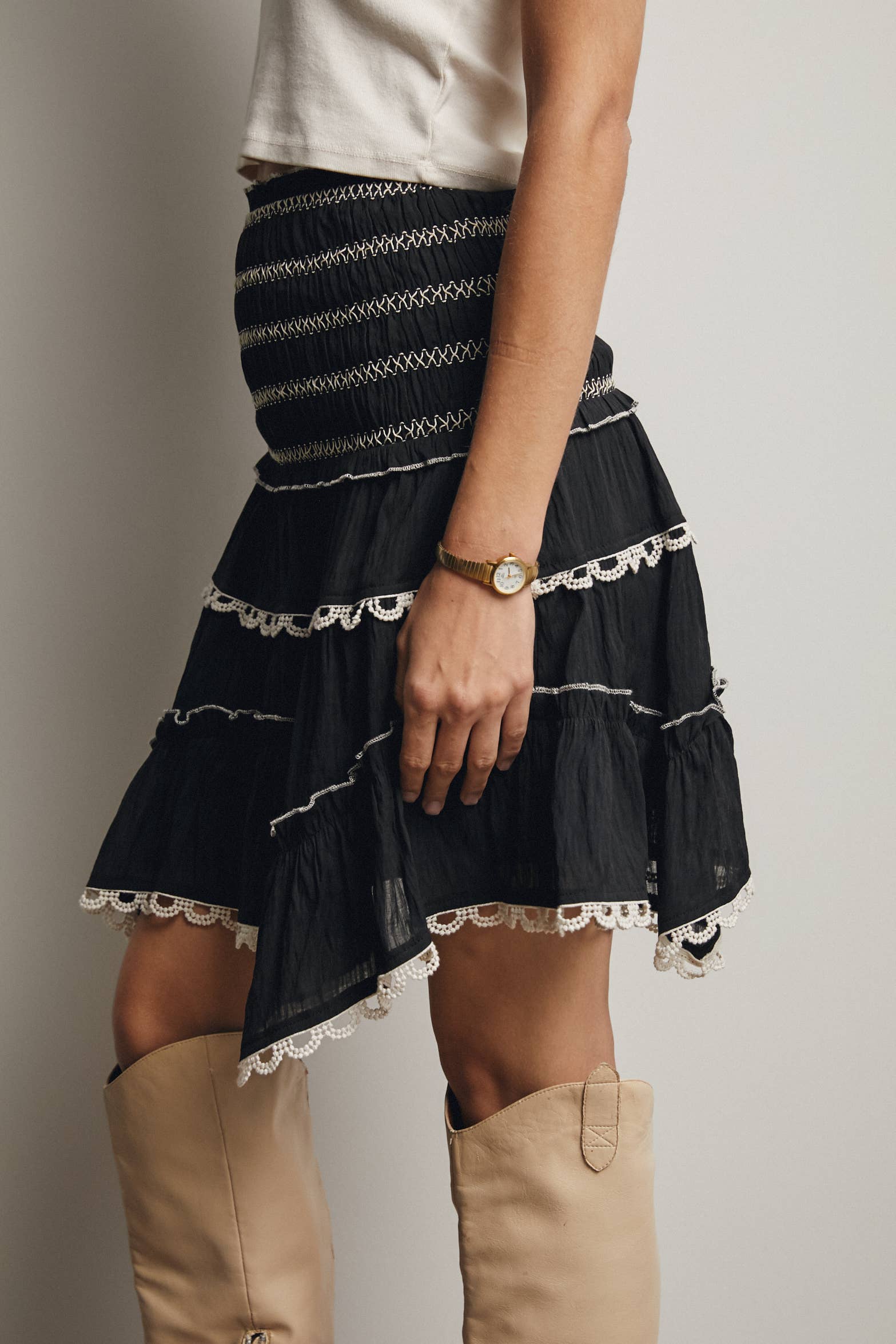 Forte - Wholesale Skirt - Women's - Smocked Ruffle Convertible Skirt/Top FSK00086