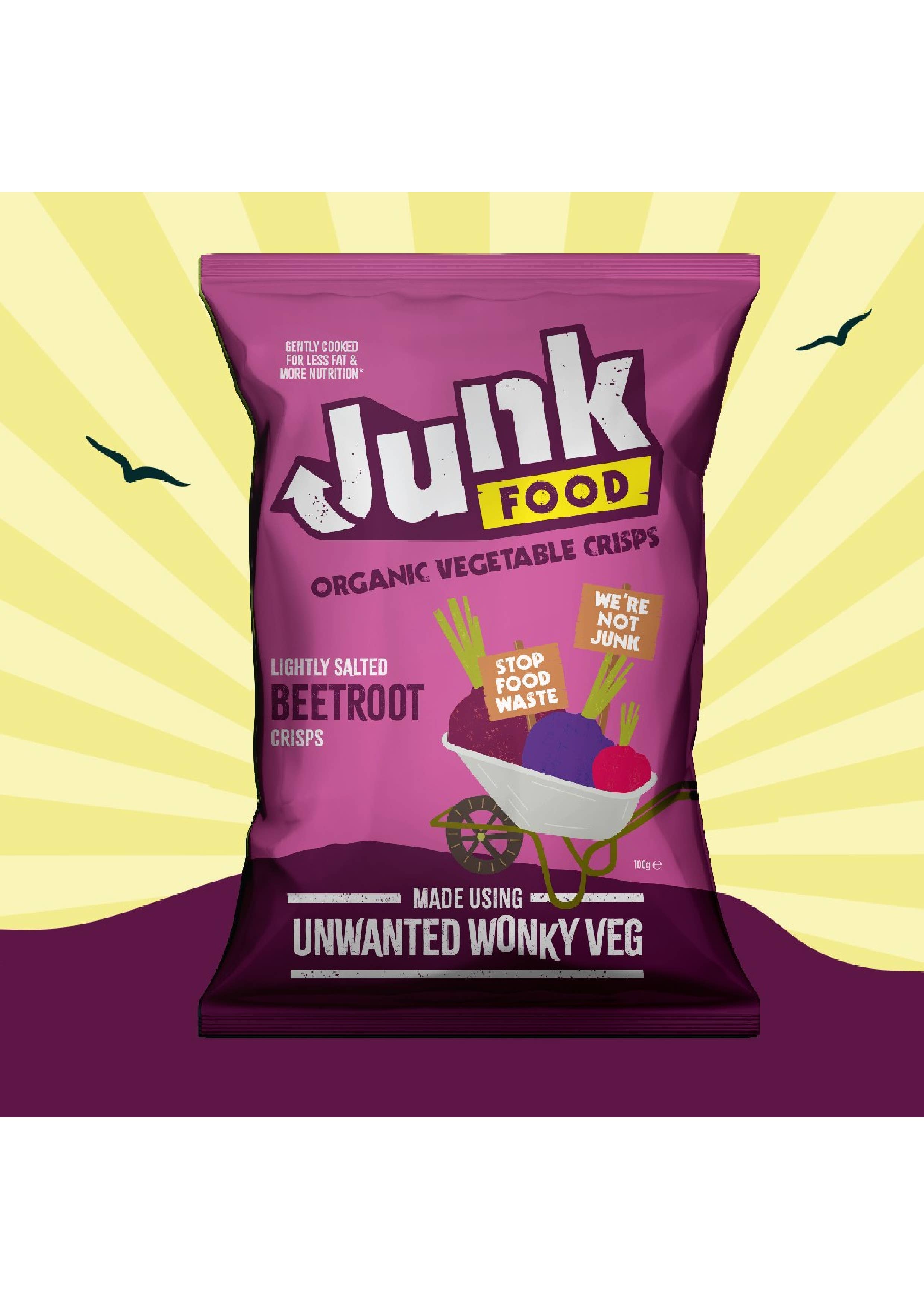 Junk Crisps - Wholesale Chips - Junk Organic Beetroot Crisps Lightly Salted 100g x 12