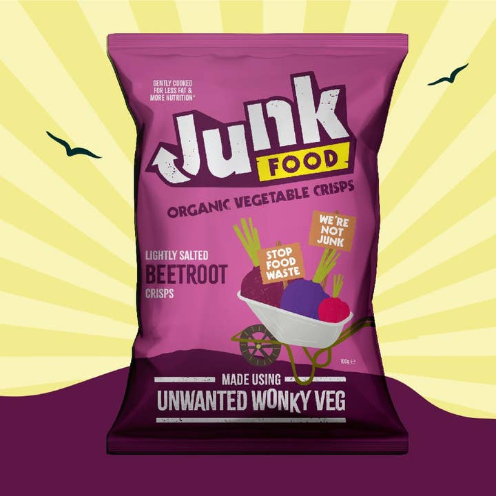 Junk Crisps - Wholesale Chips - Junk Organic Beetroot Crisps Lightly Salted 100g x 120
