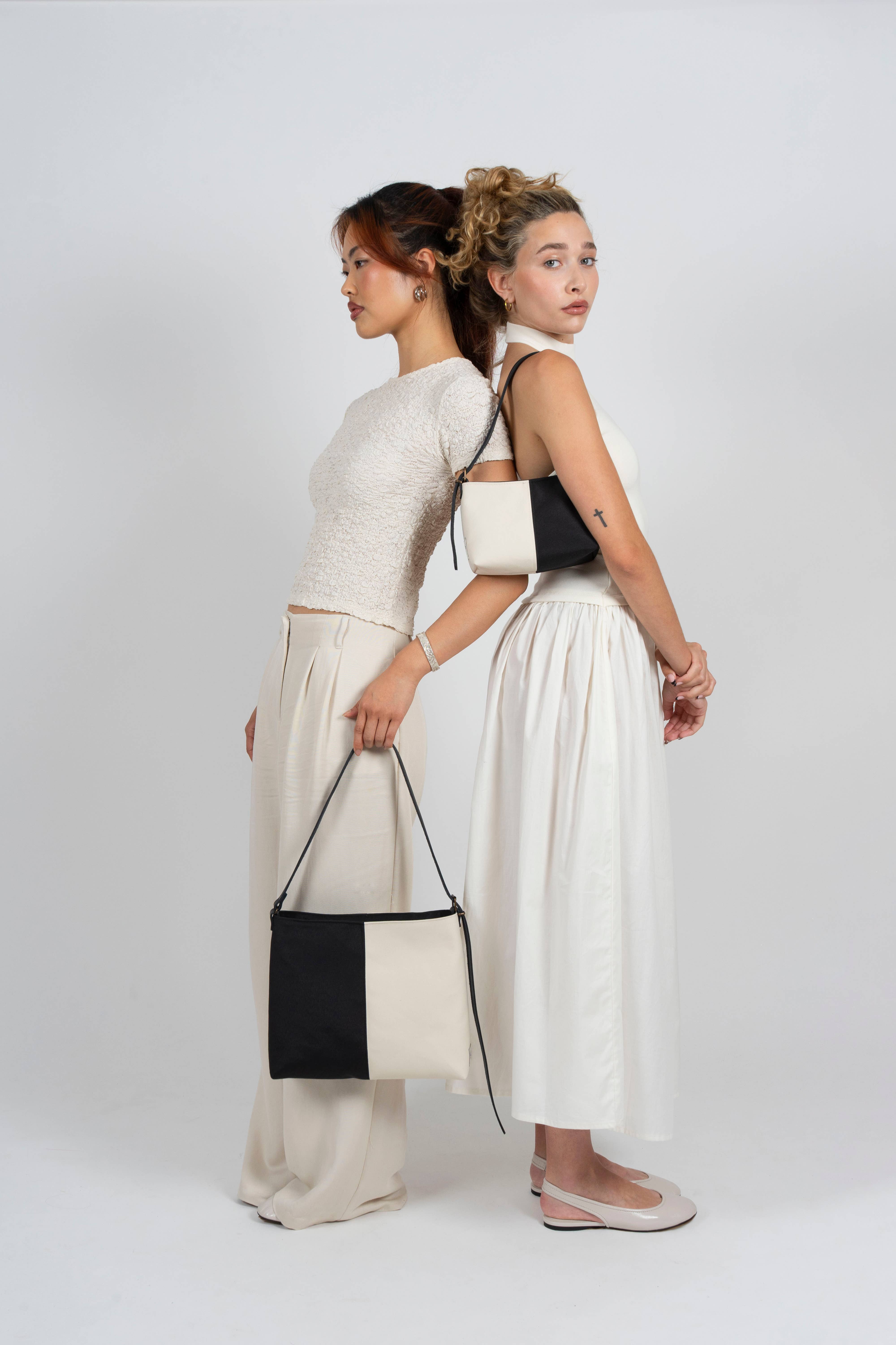 Reliée Studio - Wholesale Shoulder Bag - Women's - Black and white WATERPROOF bag with leather strap - Bianca6